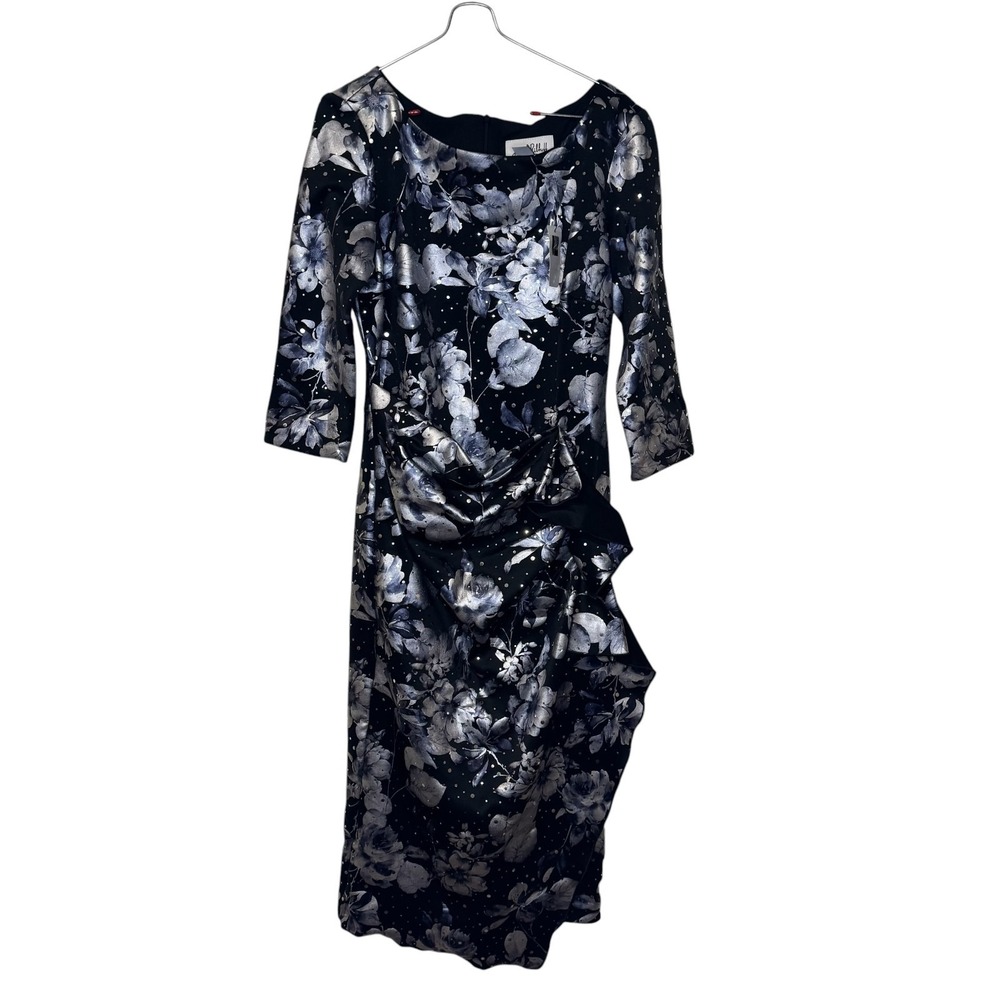 Joseph Ribkoff Womens Dress Floral Sequin Cocktail 3/4 Sleeve Elegant Glam 8 NWT